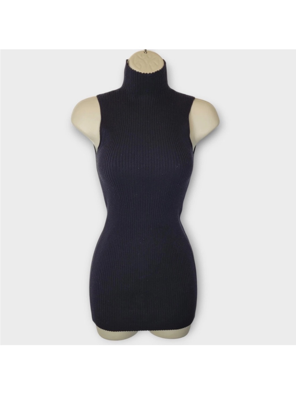 Wolford Sleeveless Ribbed Turtleneck Tunic Sweater S Black